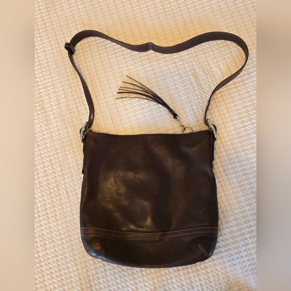 Coach Soho Convertible Duffle Hobo Crossbody Sling Bag Brown Chocolate G…